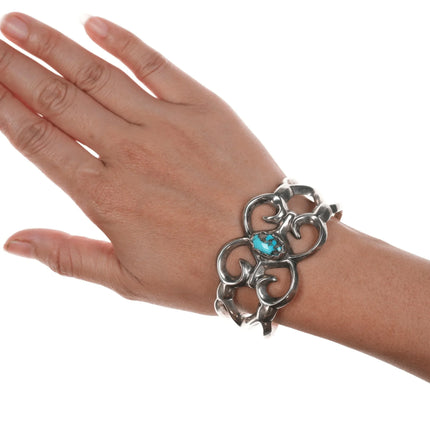 6.25" Vintage Native American cast silver cuff bracelet with turquoise - Estate Fresh Austin