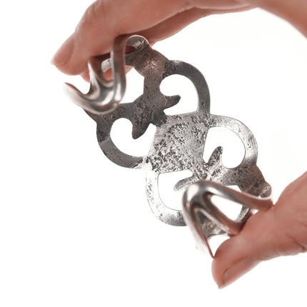 6.25" Vintage Native American cast silver cuff bracelet with turquoise - Estate Fresh Austin