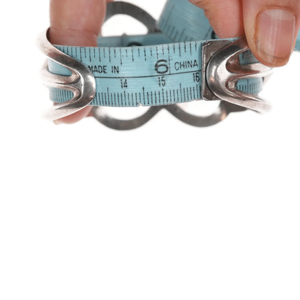 6.25" Vintage Native American cast silver cuff bracelet with turquoise - Estate Fresh Austin