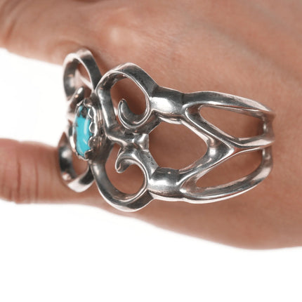 6.25" Vintage Native American cast silver cuff bracelet with turquoise - Estate Fresh Austin