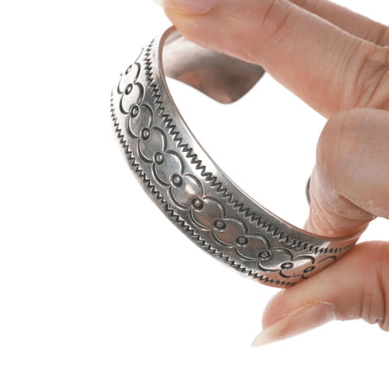 6.25" Vintage Native American hand stamped silver cuff bracelet - Estate Fresh Austin
