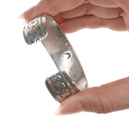 6.25" Vintage Native American hand stamped silver cuff bracelet - Estate Fresh Austin
