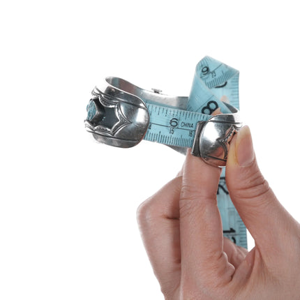 6.25" Vintage Native American hand stamped silver watch cuff bracelet w/turquoise - Estate Fresh Austin