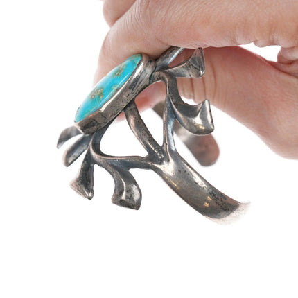 6.25" Vintage Native American Sandcast bracelet with turquoise - Estate Fresh Austin