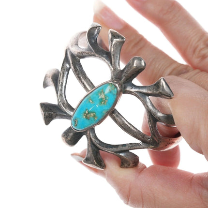 6.25" Vintage Native American Sandcast bracelet with turquoise - Estate Fresh Austin