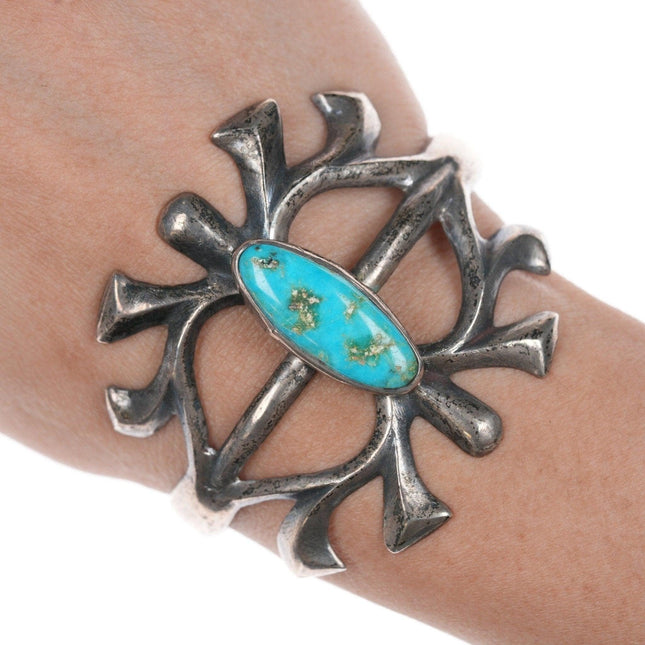 6.25" Vintage Native American Sandcast bracelet with turquoise - Estate Fresh Austin