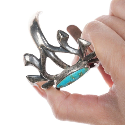 6.25" Vintage Native American Sandcast bracelet with turquoise - Estate Fresh Austin