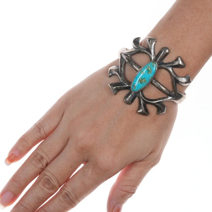 6.25" Vintage Native American Sandcast bracelet with turquoise - Estate Fresh Austin