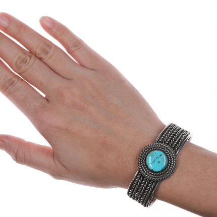 6.25" Vintage Native American Silver and turquoise twisted wire Cuff bracelet - Estate Fresh Austin
