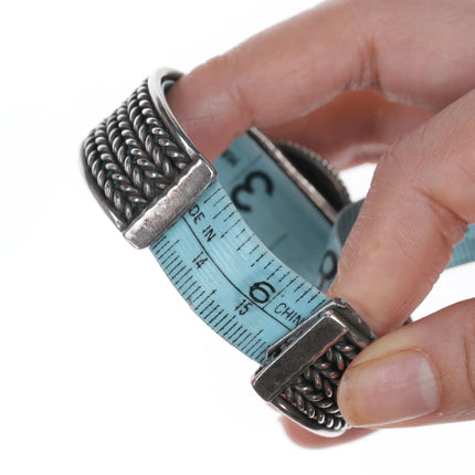 6.25" Vintage Native American Silver and turquoise twisted wire Cuff bracelet - Estate Fresh Austin