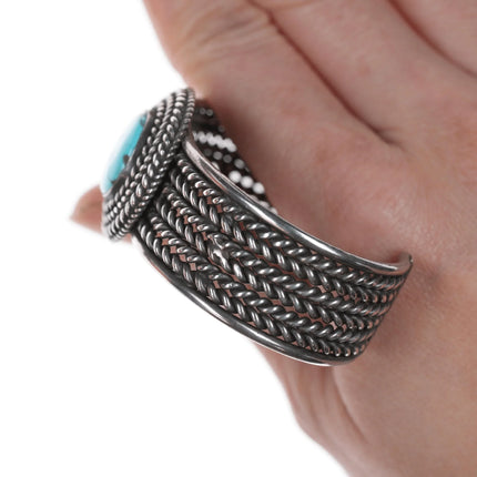 6.25" Vintage Native American Silver and turquoise twisted wire Cuff bracelet - Estate Fresh Austin