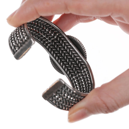 6.25" Vintage Native American Silver and turquoise twisted wire Cuff bracelet - Estate Fresh Austin