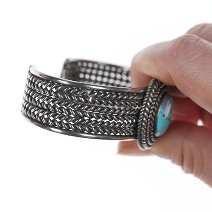 6.25" Vintage Native American Silver and turquoise twisted wire Cuff bracelet - Estate Fresh Austin