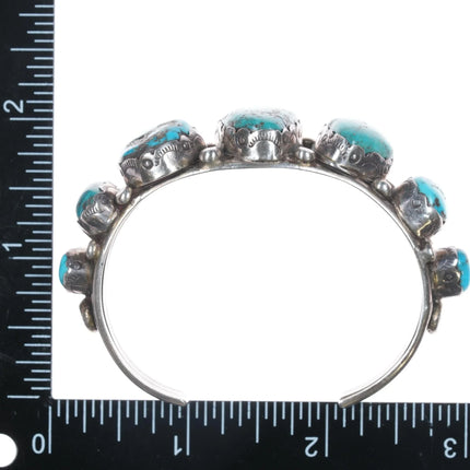 6.25" Vintage Native American silver Morenci turquoise row cuff bracelet - Estate Fresh Austin
