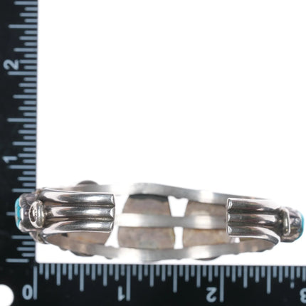 6.25" Vintage Native American silver Morenci turquoise row cuff bracelet - Estate Fresh Austin