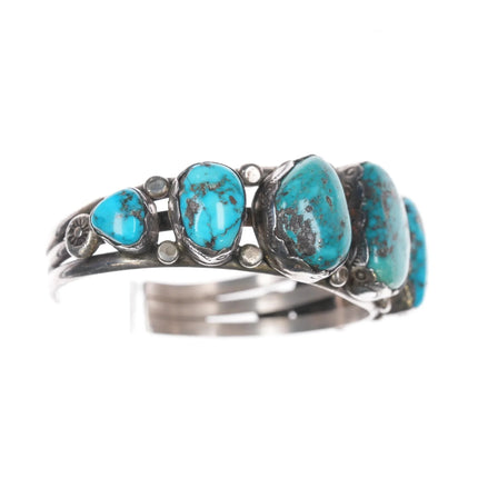 6.25" Vintage Native American silver Morenci turquoise row cuff bracelet - Estate Fresh Austin