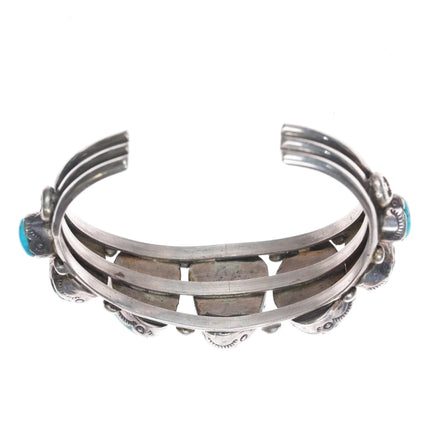 6.25" Vintage Native American silver Morenci turquoise row cuff bracelet - Estate Fresh Austin