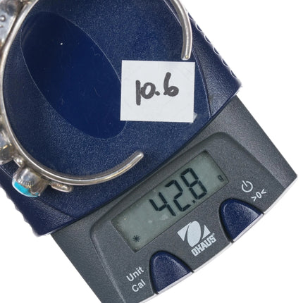 6.25" Vintage Native American silver Morenci turquoise row cuff bracelet - Estate Fresh Austin