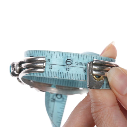6.25" Vintage Native American silver Morenci turquoise row cuff bracelet - Estate Fresh Austin