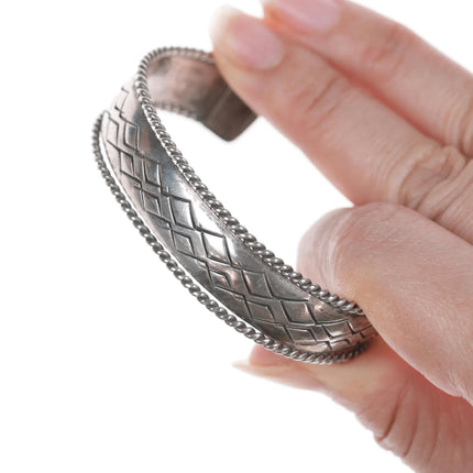 6.25" Vintage Native American silver rope border cuff bracelet - Estate Fresh Austin