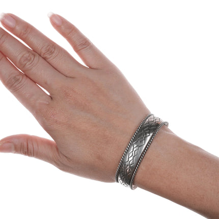 6.25" Vintage Native American silver rope border cuff bracelet - Estate Fresh Austin