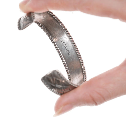 6.25" Vintage Native American silver rope border cuff bracelet - Estate Fresh Austin