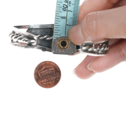 6.25" Vintage Native American silver three stone turquoise cuff bracelet - Estate Fresh Austin