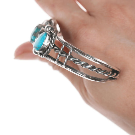 6.25" Vintage Native American silver three stone turquoise cuff bracelet - Estate Fresh Austin