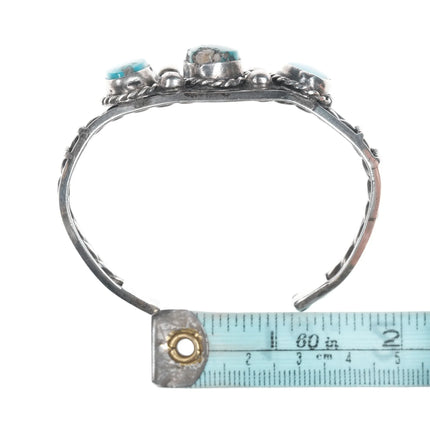 6.25" Vintage Native American silver three stone turquoise cuff bracelet - Estate Fresh Austin
