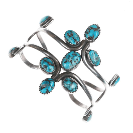 6.25" Vintage Native American silver wire cuff bracelet with turquoise - Estate Fresh Austin