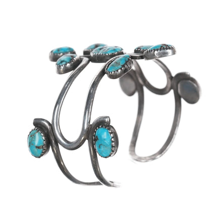 6.25" Vintage Native American silver wire cuff bracelet with turquoise - Estate Fresh Austin