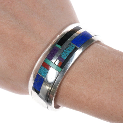6.25" Vintage Native American sterling channel inlay cuff bracelet - Estate Fresh Austin