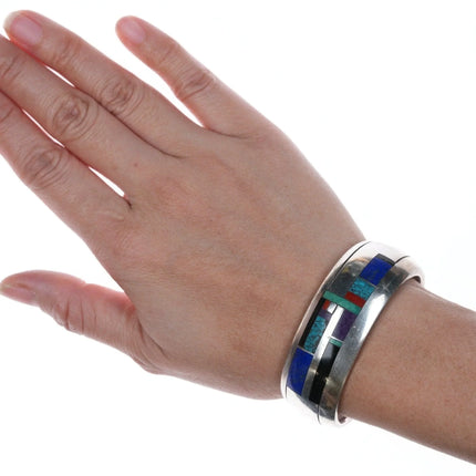 6.25" Vintage Native American sterling channel inlay cuff bracelet - Estate Fresh Austin