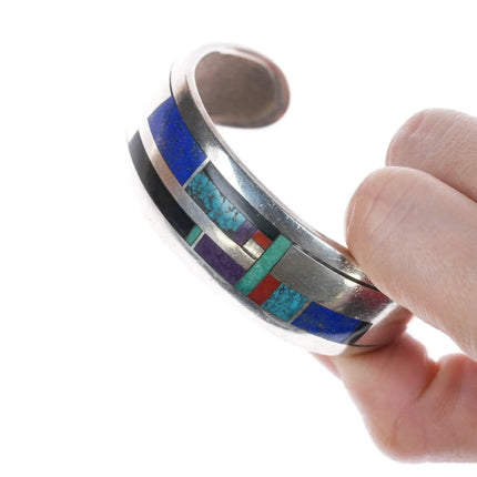 6.25" Vintage Native American sterling channel inlay cuff bracelet - Estate Fresh Austin