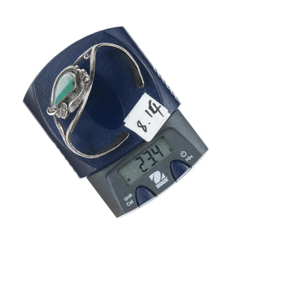 6.25" Vintage Native American sterling feather blossom cuff bracelet - turquoise - Estate Fresh Austin