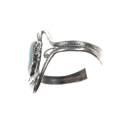 6.25" Vintage Native American sterling feather blossom cuff bracelet - turquoise - Estate Fresh Austin