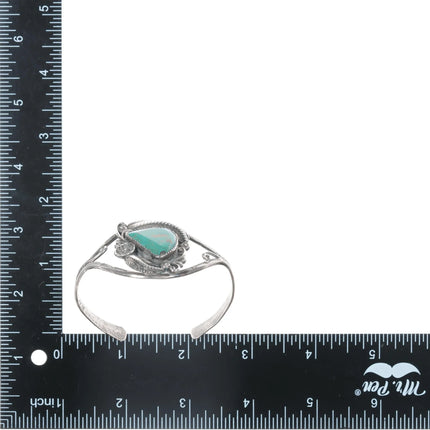 6.25" Vintage Native American sterling feather blossom cuff bracelet - turquoise - Estate Fresh Austin