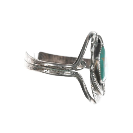 6.25" Vintage Native American sterling feather blossom cuff bracelet - turquoise - Estate Fresh Austin