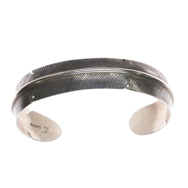 6.25" Vintage Native American Sterling feather cuff bracelet - Estate Fresh Austin