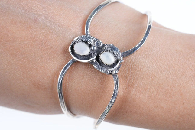 6.25" Vintage Native American Sterling mother of pearl cuff bracelet - Estate Fresh Austin