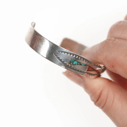 6.25" Vintage Navajo chip inlay cuff bracelet with nice stampings - Estate Fresh Austin