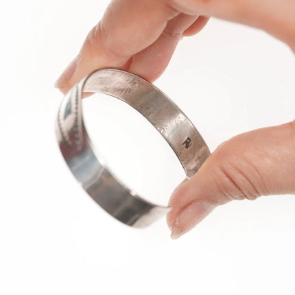 6.25" Vintage Navajo chip inlay cuff bracelet with nice stampings - Estate Fresh Austin