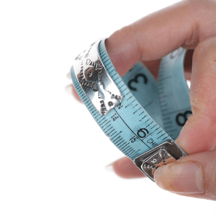 6.25" Vintage Navajo Chip inlay silver cuff bracelet with stamped design - Estate Fresh Austin