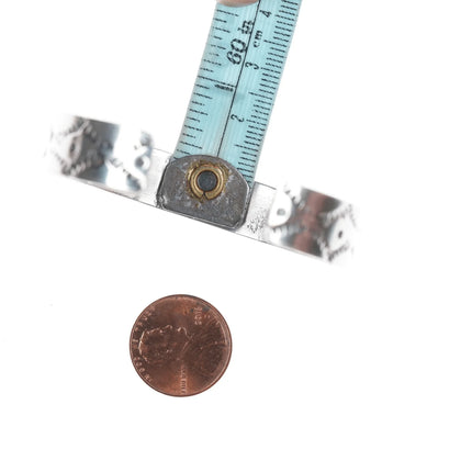 6.25" Vintage Navajo Chip inlay silver cuff bracelet with stamped design - Estate Fresh Austin