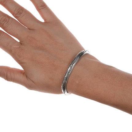 6.25" Vintage Navajo Deep stamped silver cuff bracelet - Estate Fresh Austin