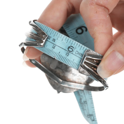 6.25" Vintage Navajo fancy silver cuff bracelet with malachite - Estate Fresh Austin