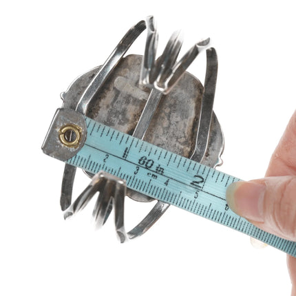 6.25" Vintage Navajo fancy silver cuff bracelet with malachite - Estate Fresh Austin