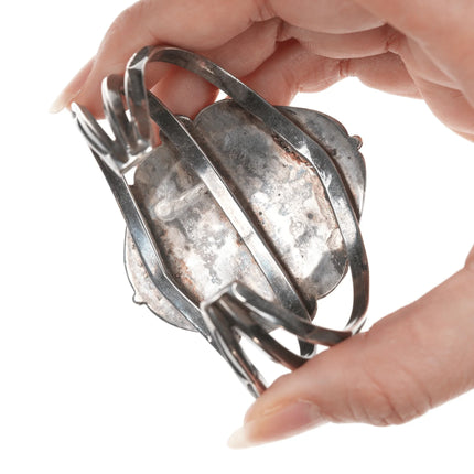 6.25" Vintage Navajo fancy silver cuff bracelet with malachite - Estate Fresh Austin