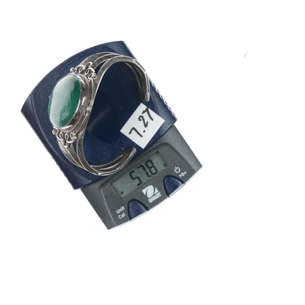 6.25" Vintage Navajo fancy silver cuff bracelet with malachite - Estate Fresh Austin