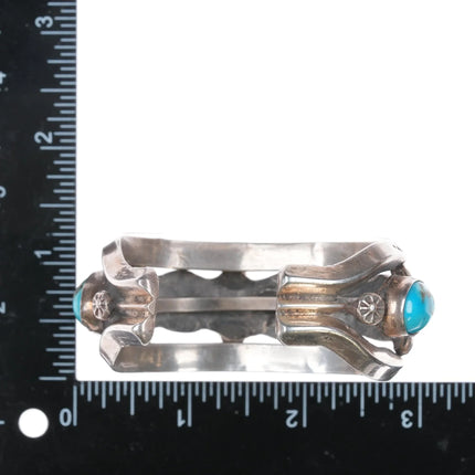 6.25" Vintage Navajo hand stamped heavy sterling/turquoise row cuff bracelet - Estate Fresh Austin